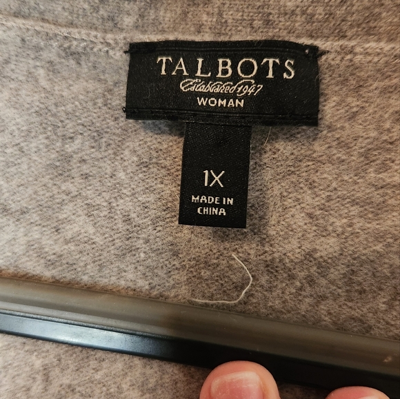 Talbots Gray with Silver Sequins Lambswool and Angora Cardigan Sweater, Size 1X - Picture 3 of 6